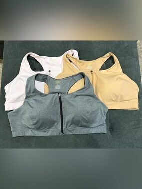 tek gear Zip-Front Sports Bras in Gray, White & Beige, 4X